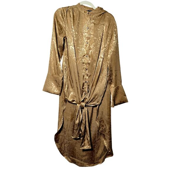 Adrienne Landau Women's L Gold Satin Snake Print Tunic Shirt Luxe Resort wear - Picture 4 of 13